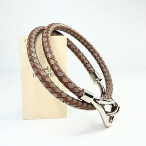 Vintage Hermès Jumbo Double Wrap Leather Choker Bracelet Silver GS735